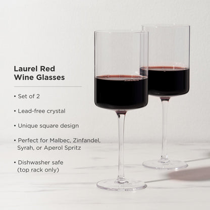 Laurel Crystal Square Red Wine Glass Set of 2
