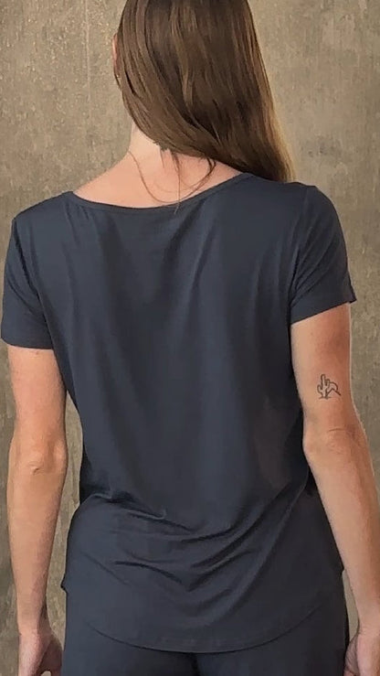 Women’s Bamboo Two-Piece Lounge Set lounge T-shirt + shorts in dark charcoal by Spun Bamboo on Tampa Home & Garden Store
