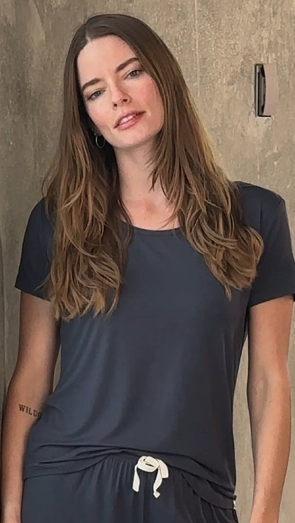 Women's Bamboo Lounge Set lounge T-shirt + shorts in dark grey bamboo by Spun Bamboo on Tampa Home & Garden Store