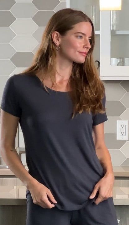 Women’s Bamboo Lounge Set - Lounge T-Shirt + Lounge Shorts, charcoal 2-piece on Tampa Home & Garden Store
