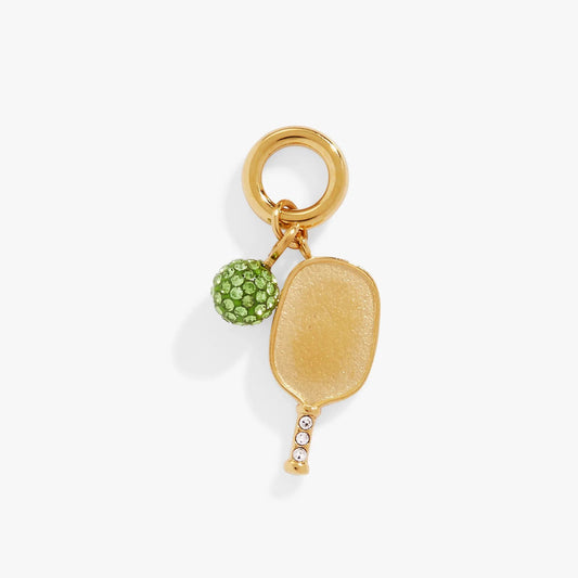 Pickleball Duo Interchangeable Charm by ALEX AND ANI, gold-tone ring, green crystal ball on Tampa Home & Garden Store