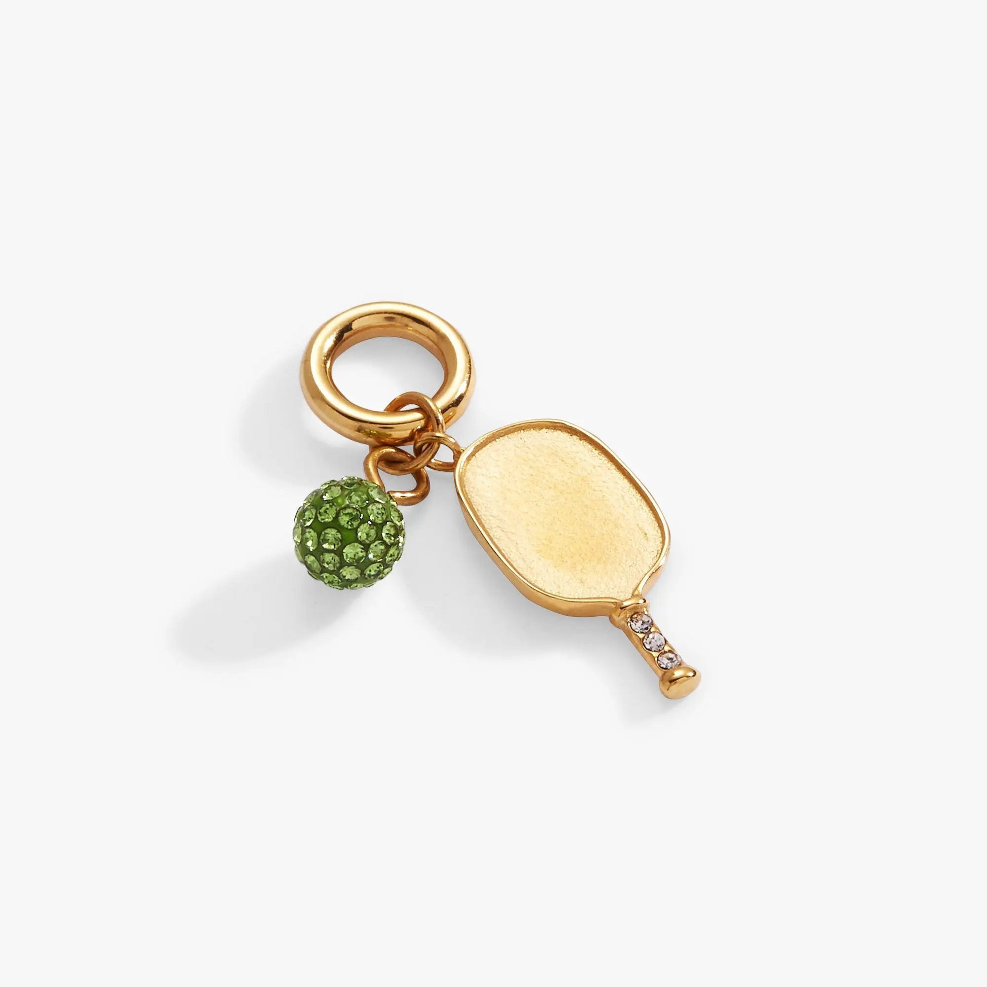 Pickleball Duo Interchangeable Charm gold-tone metal with green crystal ball and oval tag on Tampa Home & Garden Store