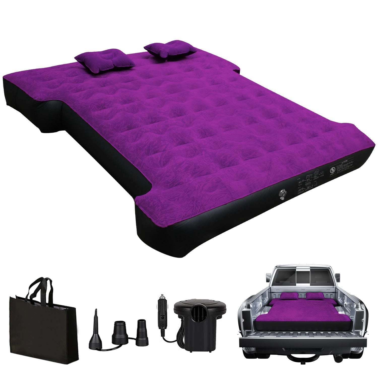 Truck bed air mattress Dikasun Outdoor 5.5-6.5ft purple with pump and accessories on Tampa Home & Garden Store
