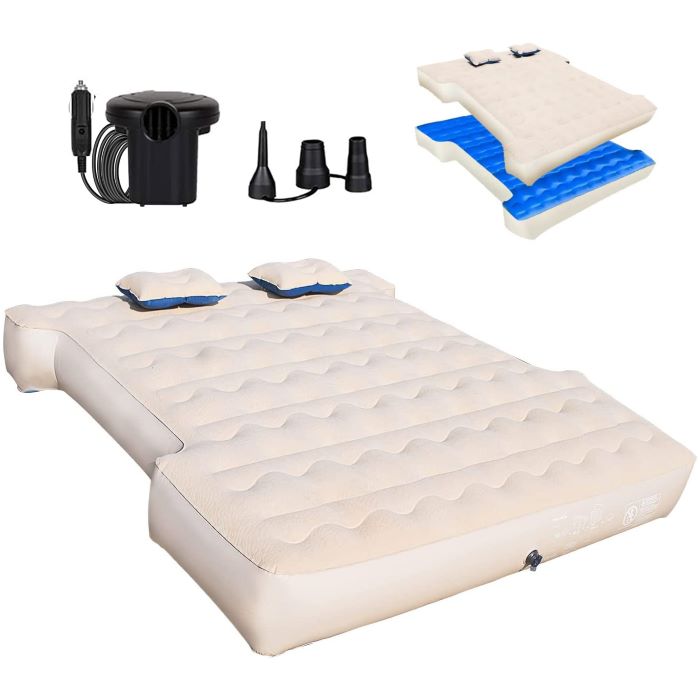 Beige truck bed air mattress (5.5–5.8 ft) with pump kit and 2 pillows from Dikasun Outdoor on Tampa Home & Garden Store