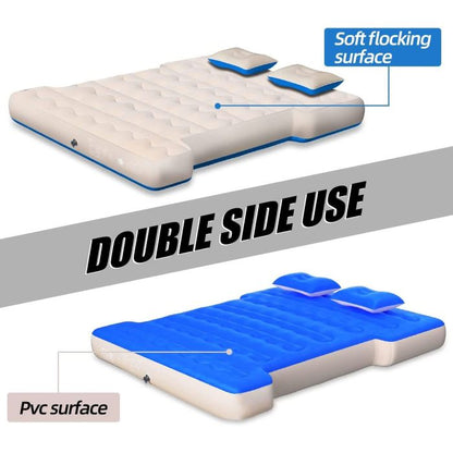 5.5-5.8ft pickup truck bed air mattress beige with soft flocking surface and two pillows on Tampa Home & Garden Store