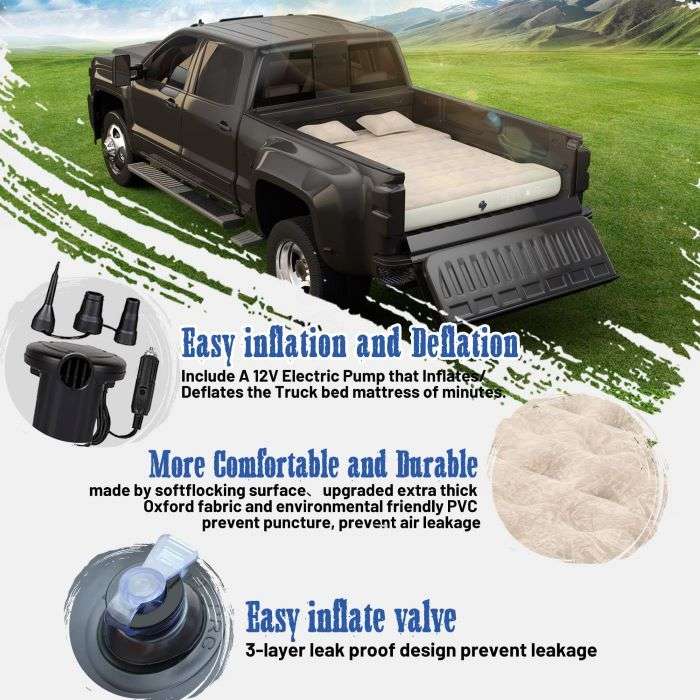 5.5-5.8ft Pickup Truck Bed Air Mattress Beige by Dikasun Outdoor with pump kit on Tampa Home & Garden Store