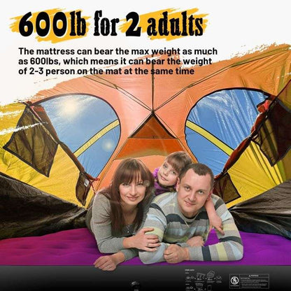 Truck bed air mattress purple 5.5-6.5 ft, family lounging on it inside a colorful tent on Tampa Home & Garden Store