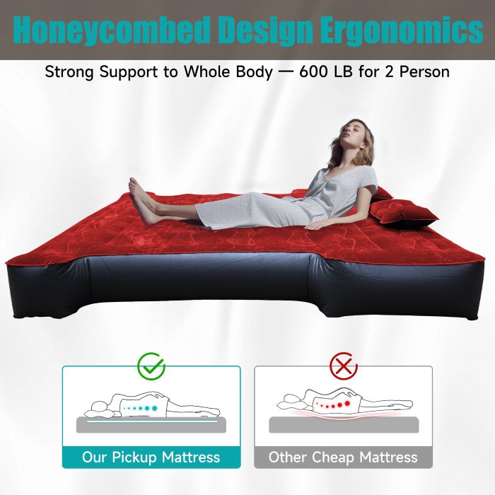 Truck bed air mattress by Dikasun Outdoor, 5.5-6.5ft red with honeycomb and 600 lb for two on Tampa Home & Garden Store