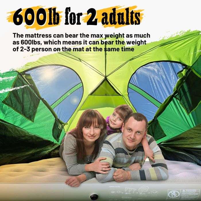 Truck bed air mattress beige 5.5–5.8ft supports 2–3 people with a family on a camping setup on Tampa Home & Garden Store