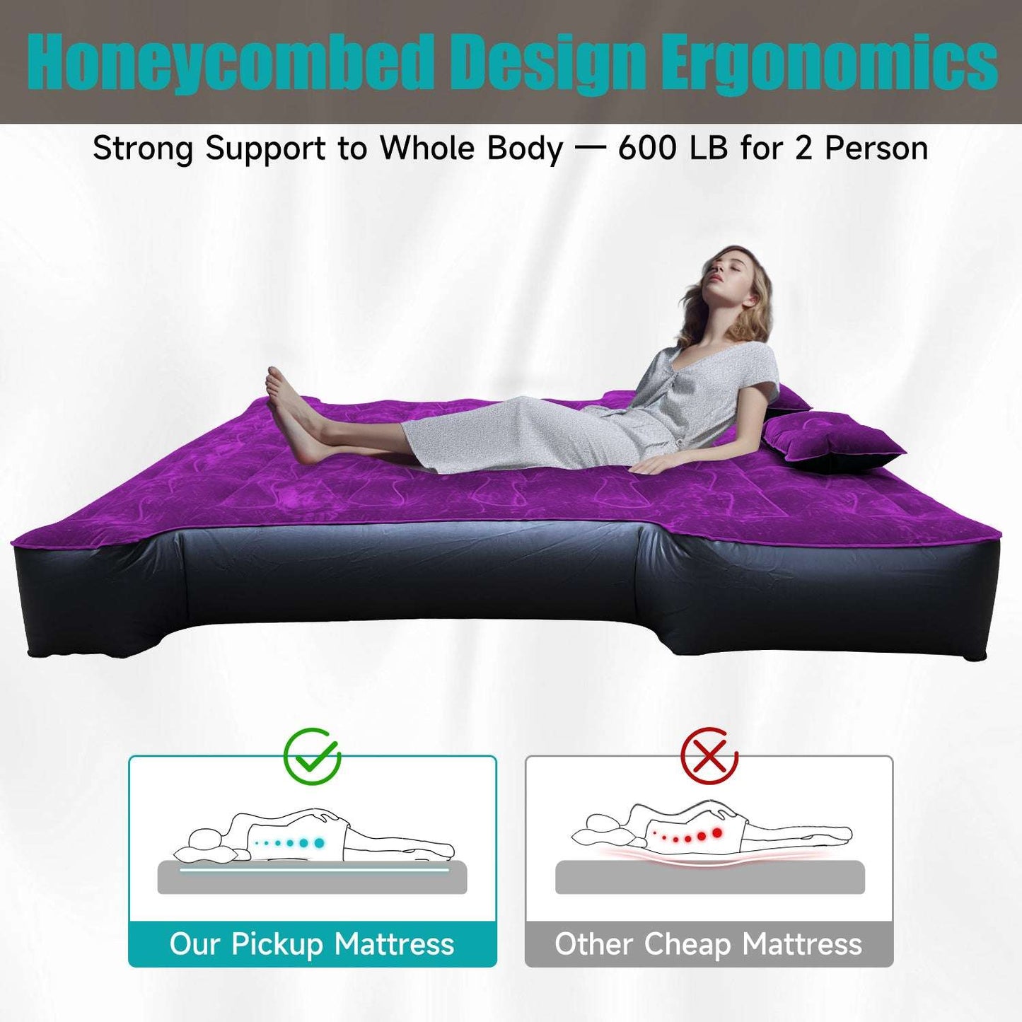 Dikasun Outdoor 5.5-6.5ft purple truck bed air mattress on a black base, 2-person capacity on Tampa Home & Garden Store