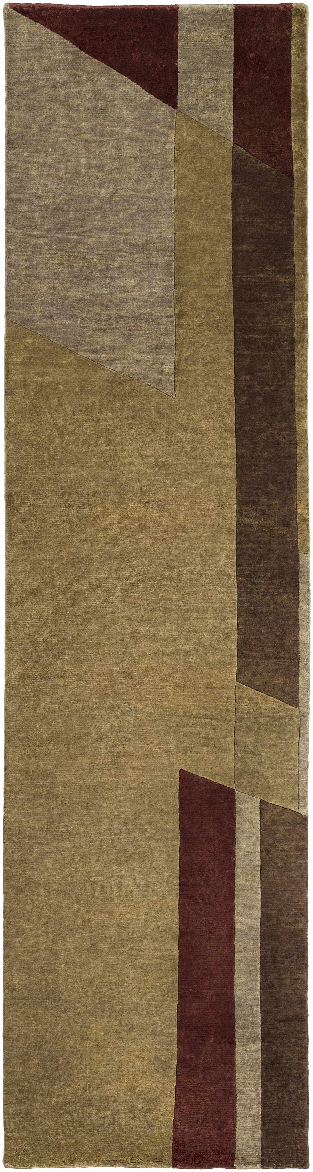 Piedra Premium Wool Area Rug by Boutique Rugs geometric color-block in tan and burgundy on Tampa Home & Garden Store