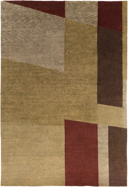 Piedra Premium Wool Area Rug by Boutique Rugs in beige taupe rust burgundy geometric blocks on Tampa Home & Garden Store