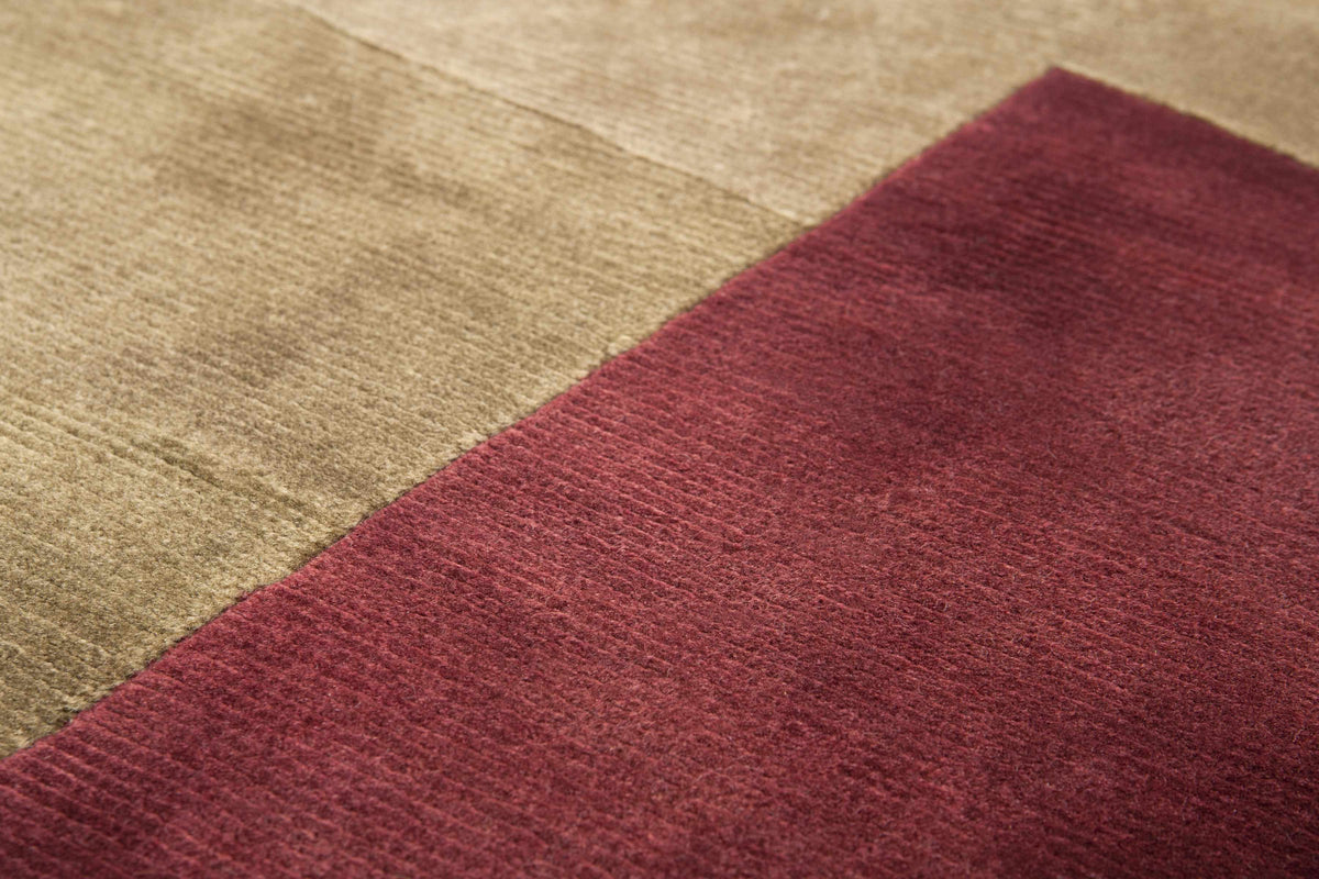 Piedra Premium Wool Area Carpet rug beige and burgundy blocks by Boutique Rugs clearance on Tampa Home & Garden Store