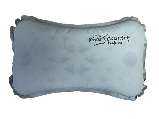 Camping Pillow light blue-gray with River Country Products logo on Tampa Home & Garden Store