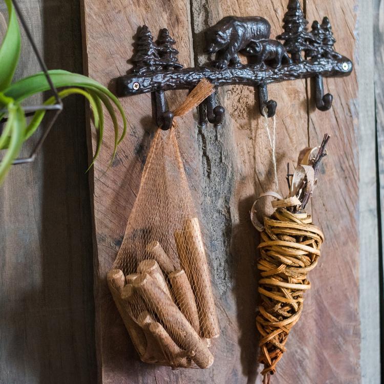 Pine Cone Decoration on rustic black cast-iron forest wall hook RusticReach on Tampa Home & Garden Store