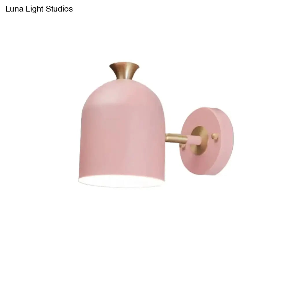 Pink and brass macaron wall light sconce lamp with gold arm and pink backplate for dining room on Tampa Home & Garden Store
