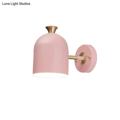 Pink and brass macaron wall light sconce lamp with gold arm and pink backplate for dining room on Tampa Home & Garden Store
