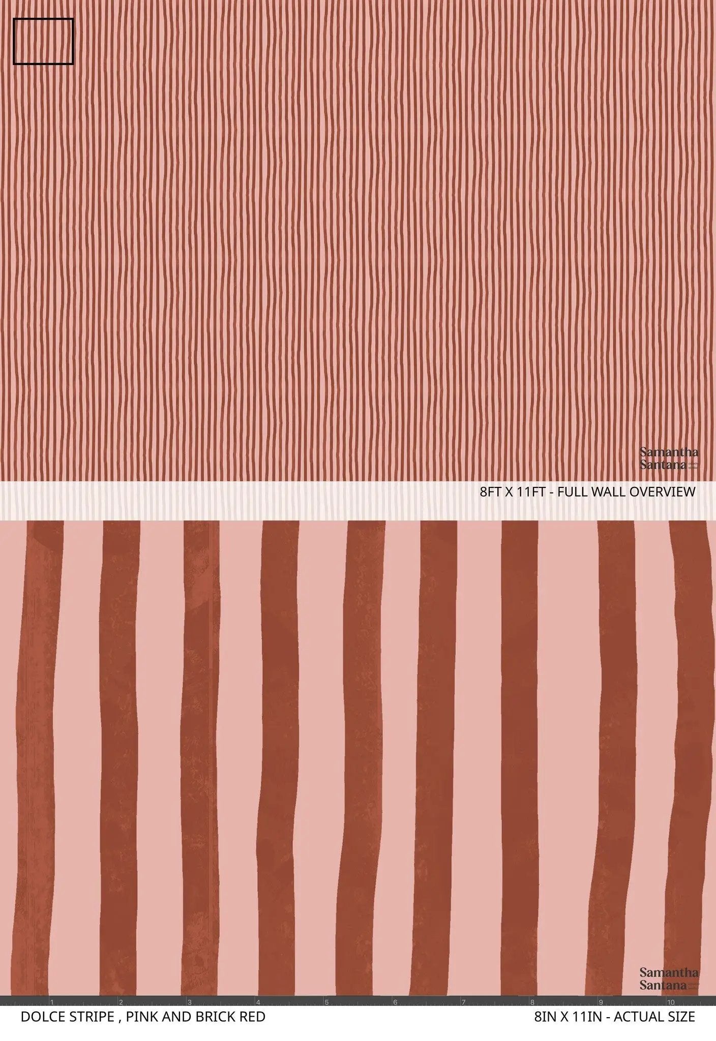 Dolce Stripe wallpaper in pink and brick red with vertical stripes Samantha Santana Creative on Tampa Home & Garden Store