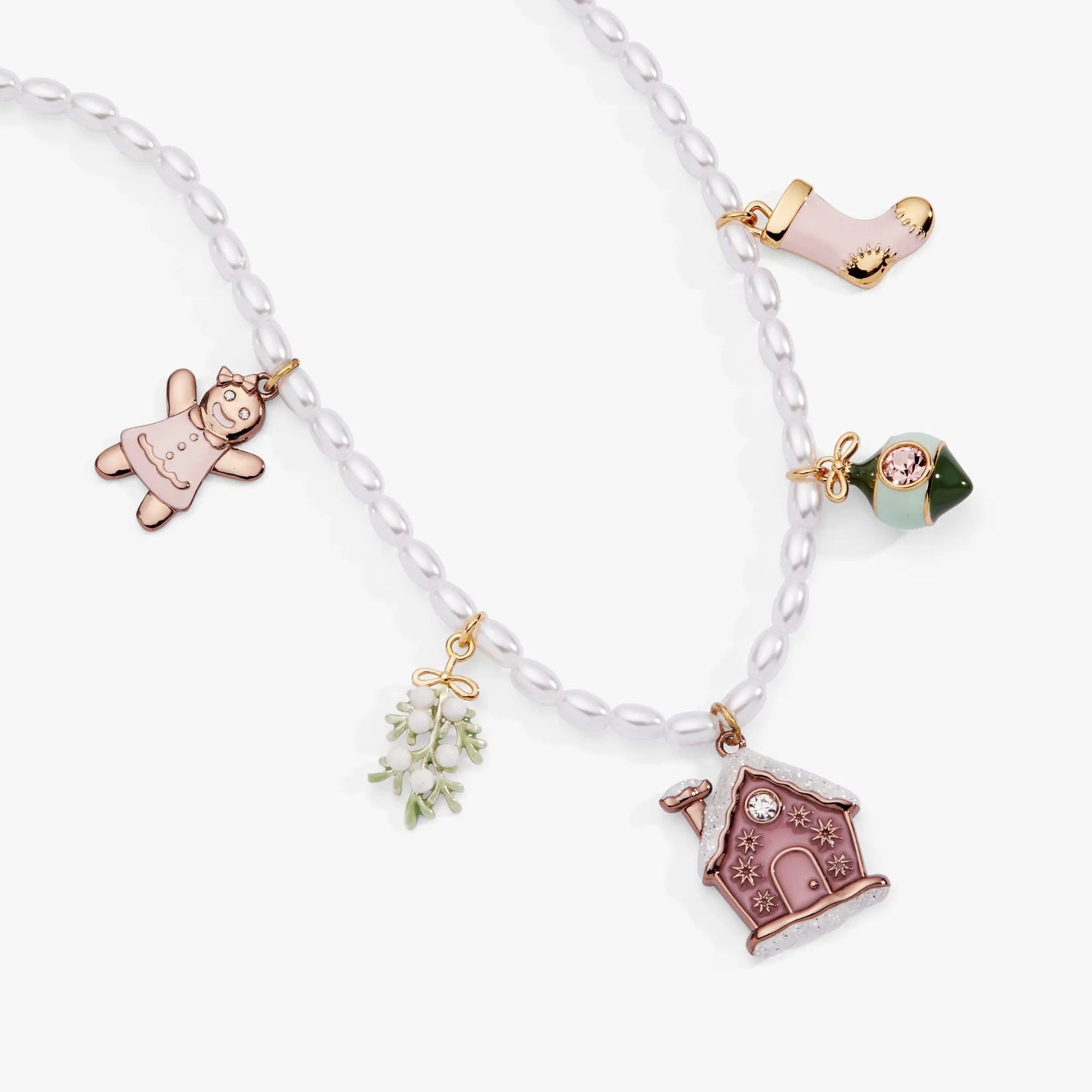 Pink Christmas Beaded Charm Necklace by Alex and Ani with pearl beads and pink boot charm on Tampa Home & Garden Store