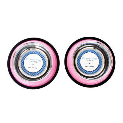 Juego de 2 cuencos antideslizantes acanalados para mascotas de Country Living – Rosa clavel