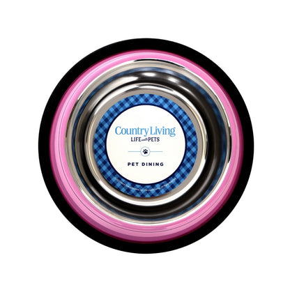 Juego de 2 cuencos antideslizantes acanalados para mascotas de Country Living – Rosa clavel
