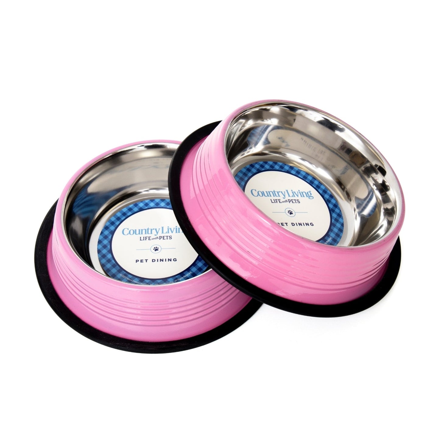Juego de 2 cuencos antideslizantes acanalados para mascotas de Country Living – Rosa clavel