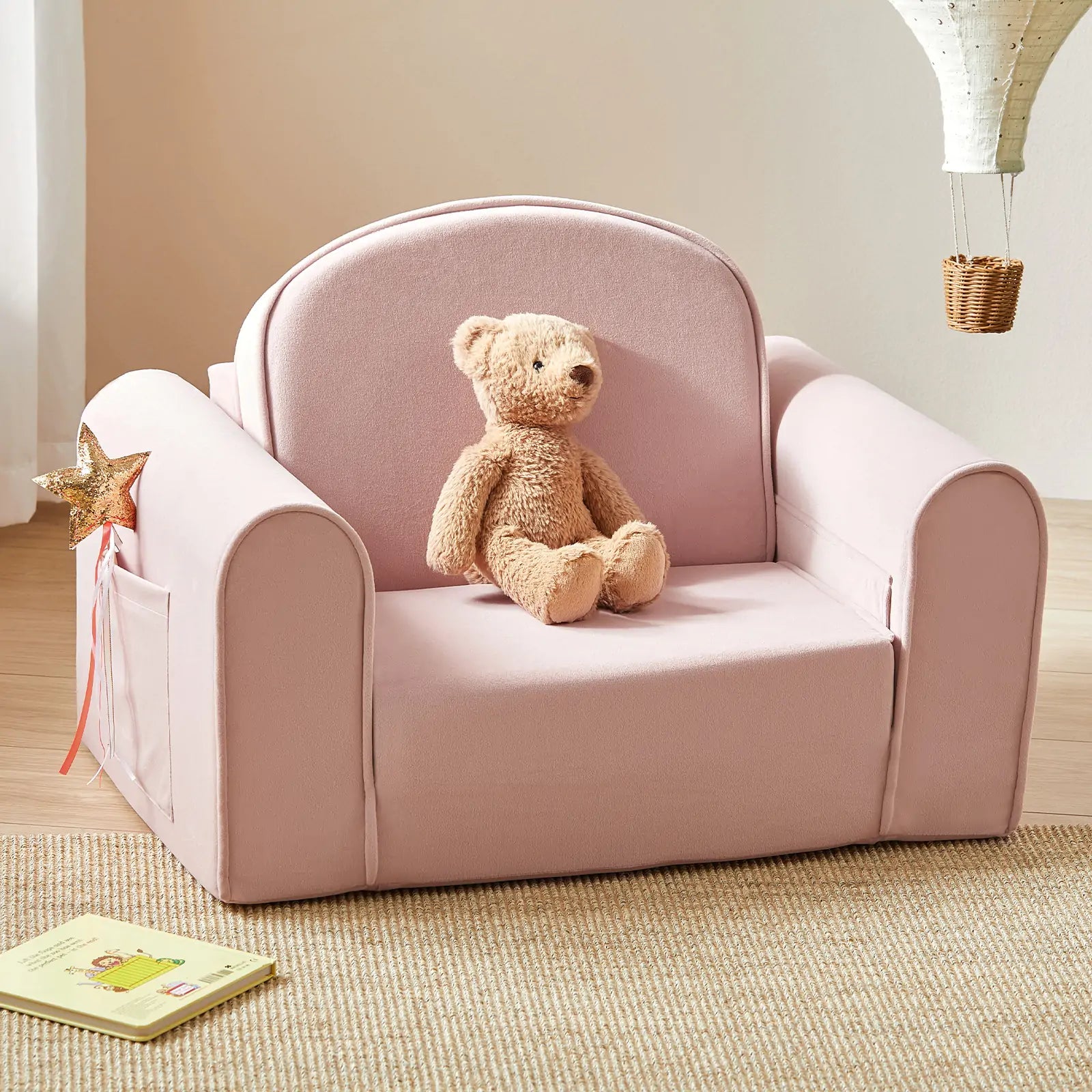 Tiny Land GentleSnug Kid Chair pink plush with teddy bear on a play sofa on Tampa Home & Garden Store