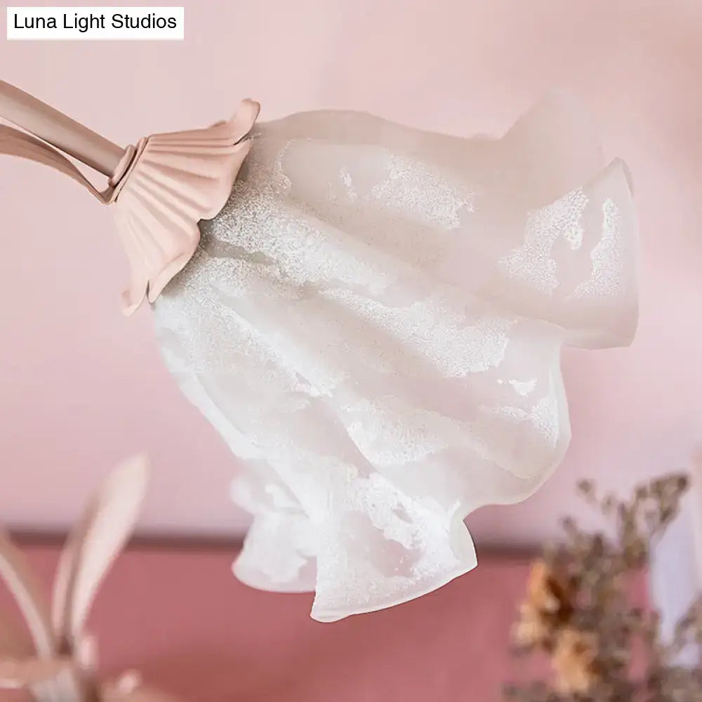 Pink Lily Glass Lamp by Decorbites, frosted white glass shade with pink metal fittings on Tampa Home & Garden Store