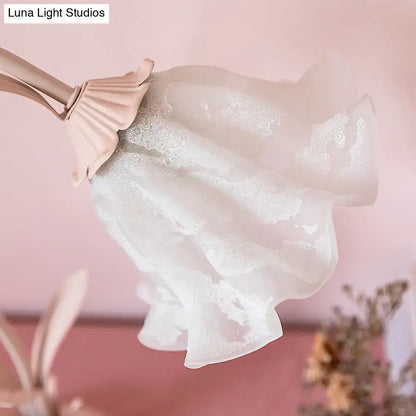 Pink Lily Glass Lamp by Decorbites, frosted white glass shade with pink metal fittings on Tampa Home & Garden Store