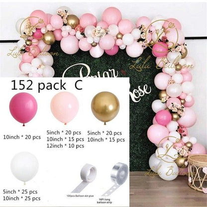 Pink white gold balloon garland arch kit by Stevvex; 152-pack latex balloons for weddings on Tampa Home & Garden Store