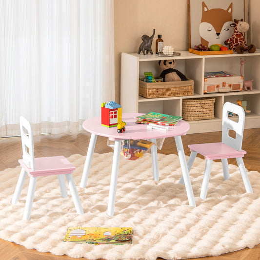 Wood Activity Kids Table and Chair Set with Center Mesh Storage for Snack Time and Homework-Pink - Tampa Home & Garden Store