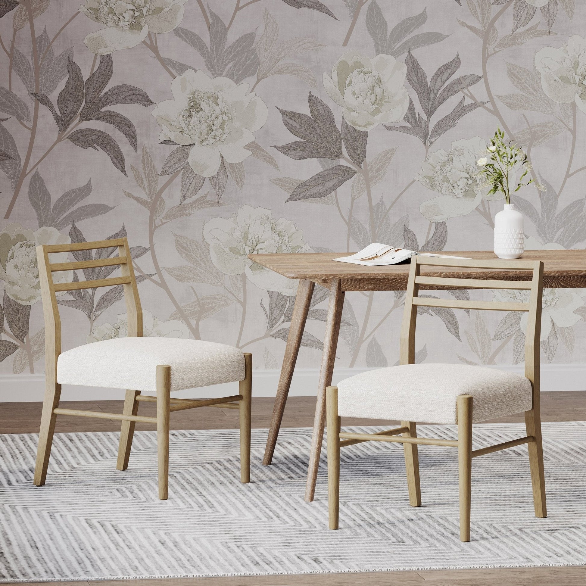 Pinnacle Dining Chairs set of 2 with natural wood frames and beige upholstered seats on Tampa Home & Garden Store