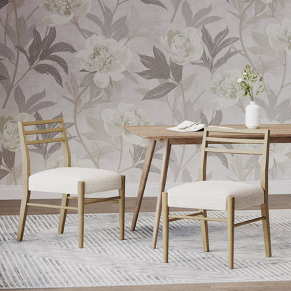 Pinnacle Dining Chairs set of 2 with natural wood frames and beige upholstered seats on Tampa Home & Garden Store