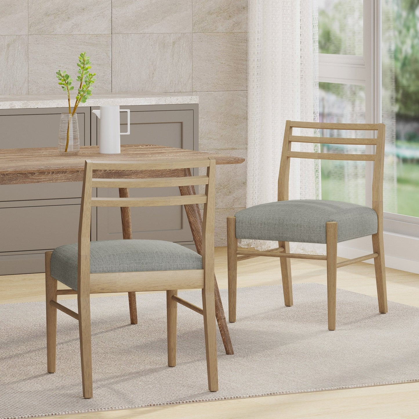 Pinnacle Dining Chair Set of 2 by HouseOfZazla light oak frames with grey upholstered seats on Tampa Home & Garden Store