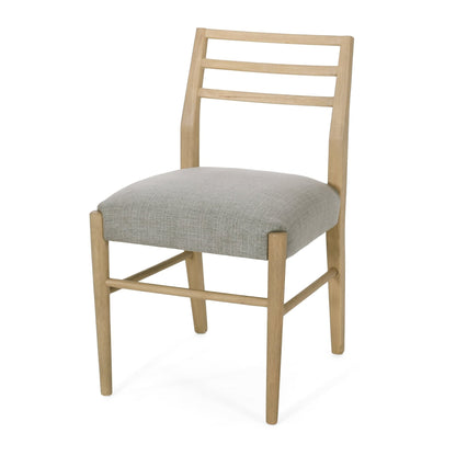 Pinnacle Dining Chairs set of 2, natural wood ladder-back, gray upholstered seats on Tampa Home & Garden Store