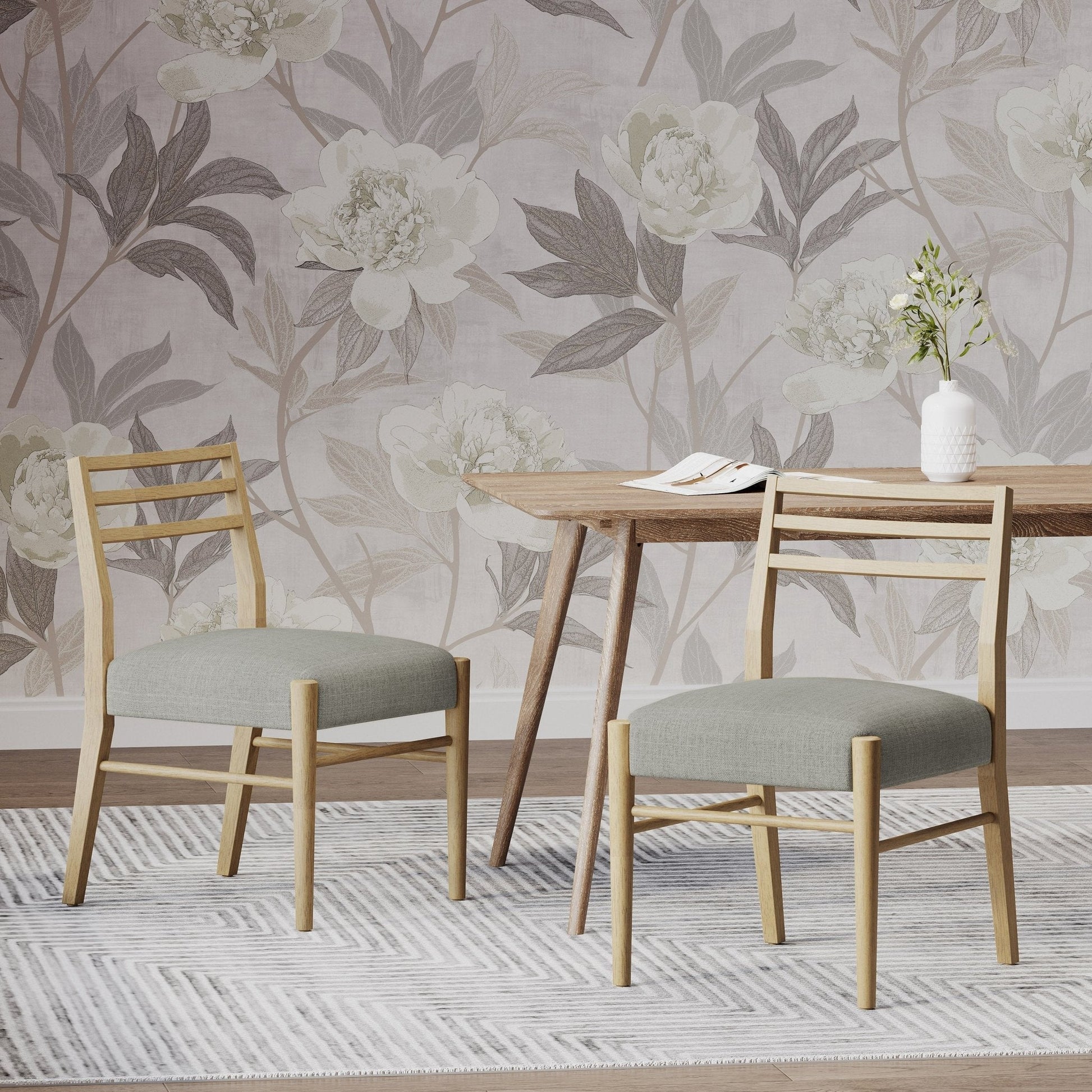 Pinnacle Dining Chairs set of 2, natural wood frame with gray upholstery by HouseOfZazla on Tampa Home & Garden Store