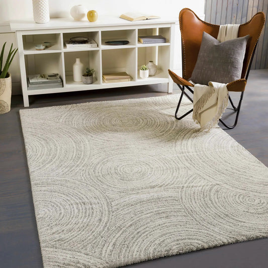 Pirton Luxe Rug - Clearance, cream textured rug with circular pattern by Boutique Rugs on Tampa Home & Garden Store