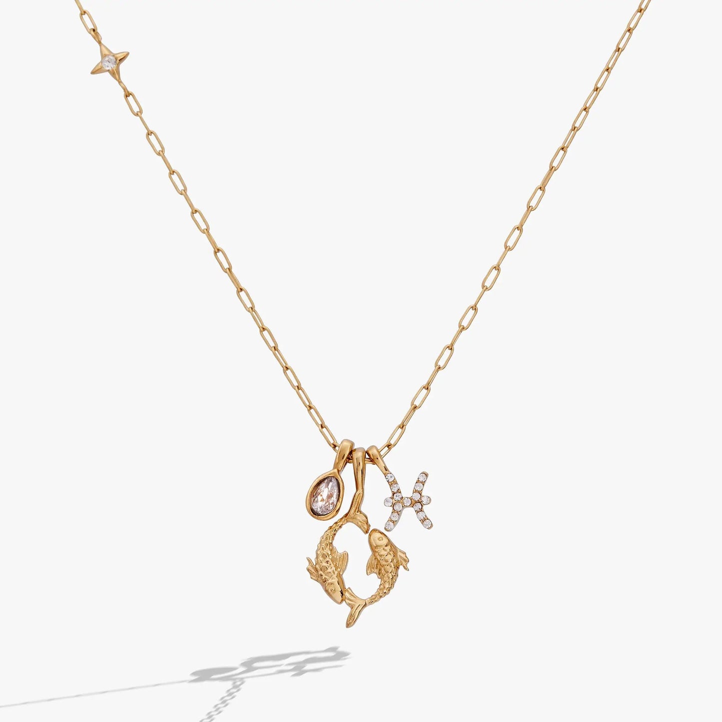 Pisces Zodiac Charm Necklace with Crystal Pave