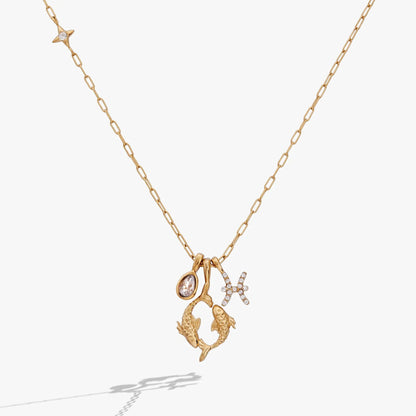 Pisces Zodiac Charm Necklace with Crystal Pave