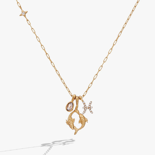 Pisces Zodiac Charm Cluster Necklace gold-tone with crystal star by ALEX AND ANI on Tampa Home & Garden Store
