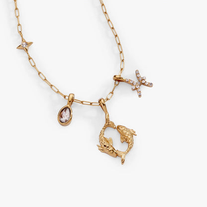 Pisces Zodiac Charm Necklace with Crystal Pave