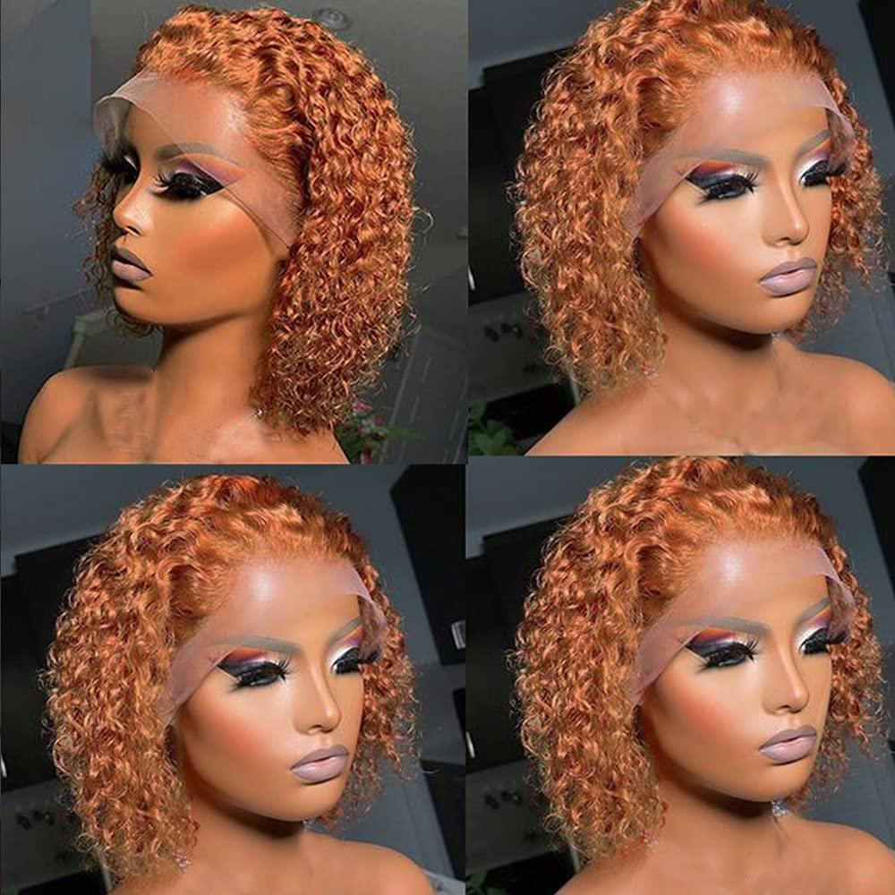 Stevvex pixie cut short curly wig, copper brown human hair, lace front with baby hairs on Tampa Home & Garden Store