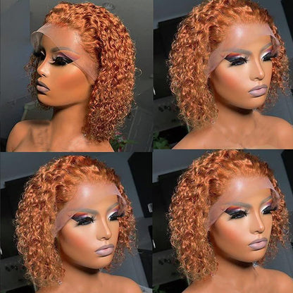 Stevvex pixie cut short curly wig, copper brown human hair, lace front with baby hairs on Tampa Home & Garden Store