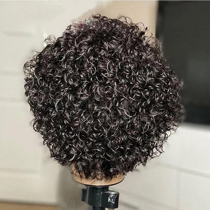 Stevvex pixie-cut curly human hair wig, short bob, black on Tampa Home & Garden Store