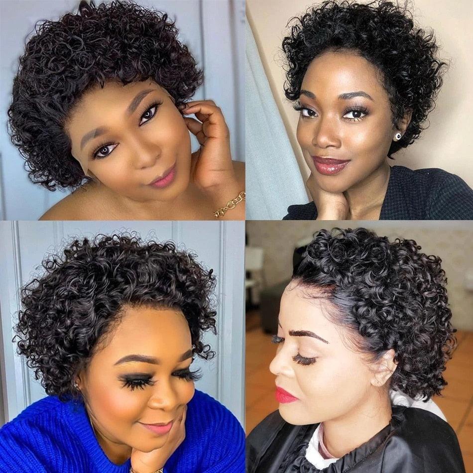 Pixie cut wig, short curly black human hair, 13x1 transparent lace, pre-plucked baby hairs on Tampa Home & Garden Store