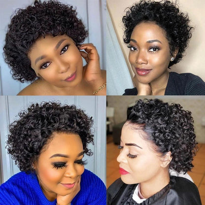 Pixie cut wig, short curly black human hair, 13x1 transparent lace, pre-plucked baby hairs on Tampa Home & Garden Store