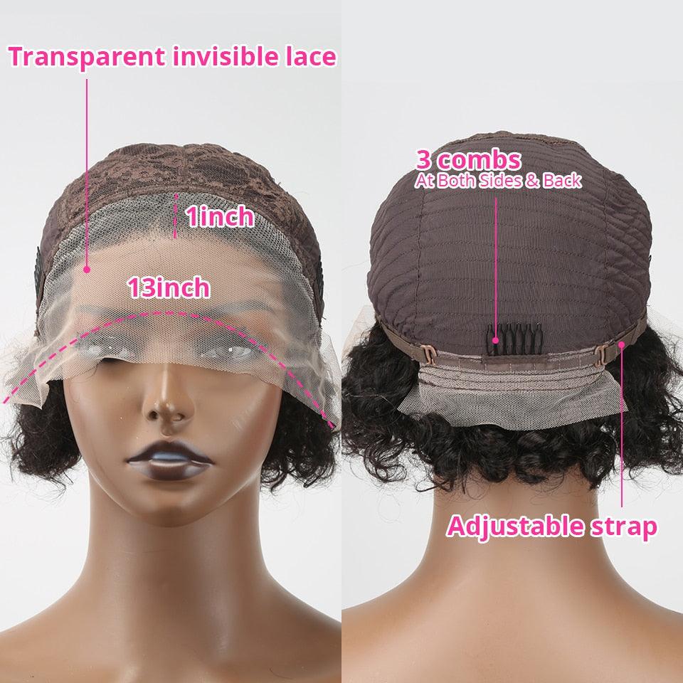 Pixie Cut Wig with transparent lace front, short curly hair, 13x1 lace, adjustable back strap on Tampa Home & Garden Store