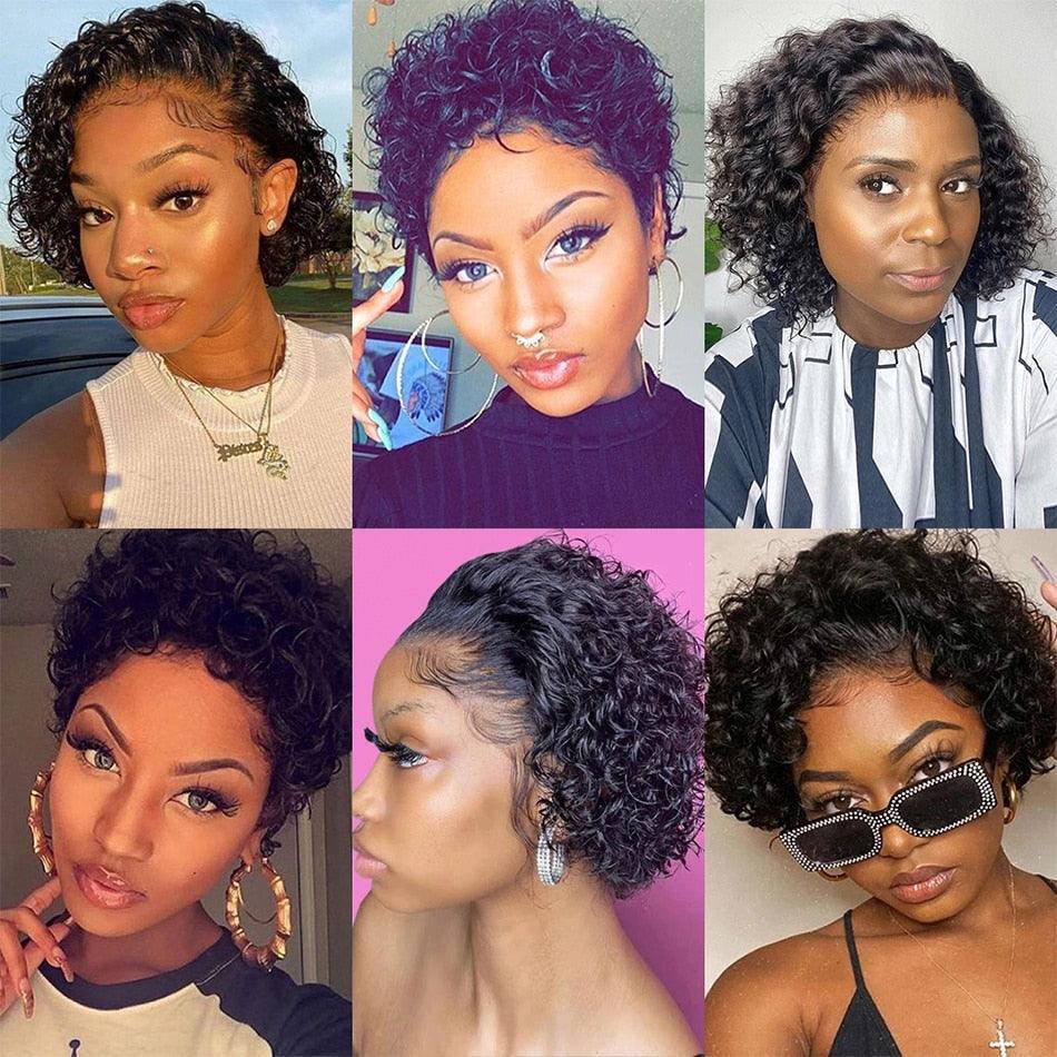 Stevvex Pixie Cut Wig: six short curly human hair wigs with 13x1 lace and pre-plucked baby hairs on Tampa Home & Garden Store