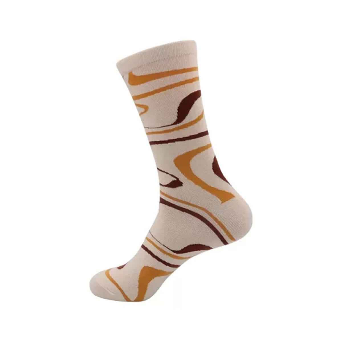 Pizza socks gift box novelty crew socks with cream base and orange-brown abstract swirls on Tampa Home & Garden Store