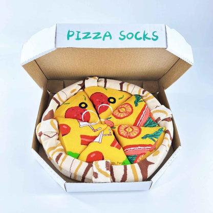 Pizza Socks Gift Box: 4 pairs of novelty pizza crew socks in yellow with pepperoni on Tampa Home & Garden Store